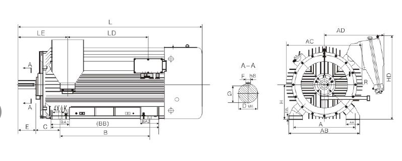 YBX3防爆高压电机安装尺寸图